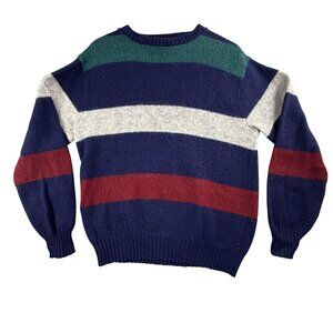 Vintage Puritan Sweater Mens Large Blue Striped Crewneck Shetland Wool USA Made